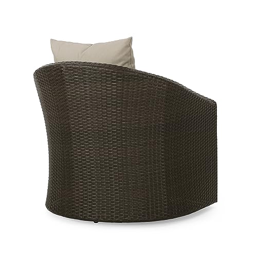 Christopher Knight Home Christy Outdoor 4-Seater Wicker Swivel Chair and Fire Pit Set Mixed Brown Mixed Khaki Hammered Bronze
