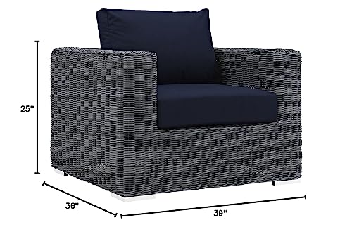 Modway Summon Wicker Rattan Outdoor Patio Armchair Canvas Navy