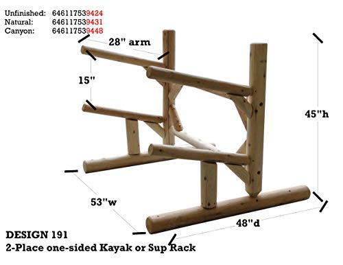 Log Kayak Rack 2-Place 1-Sided Kayak/SUP Rack Canyon Brown
