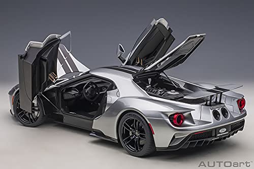 AUTOart 2017 Ford GT Ingot Silver Metallic Model Car 1/12 Black Stripes