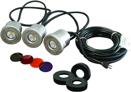 Kasco LED Stainless 3-Light Fixture Kit for 2HP-3HP Fountains, 120V, 19W, 5 Colors, 50ft Cord