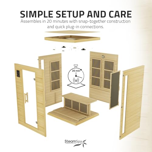 SteamSpa Hemlock Indoor Sauna 1-2 Person - Bluetooth, Oxygen Bar, Touch Control