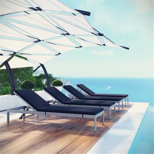 Pemberly Row Aluminum Patio Chaise Lounge Set of 4 Navy