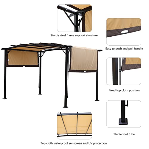 ANTSKU 12' x 9' Outdoor Pergola with Retractable Canopy Black Beige
