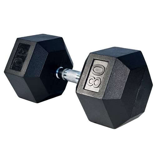 French Fitness Rubber Coated Hex Dumbbell Set 80-100 lbs Black