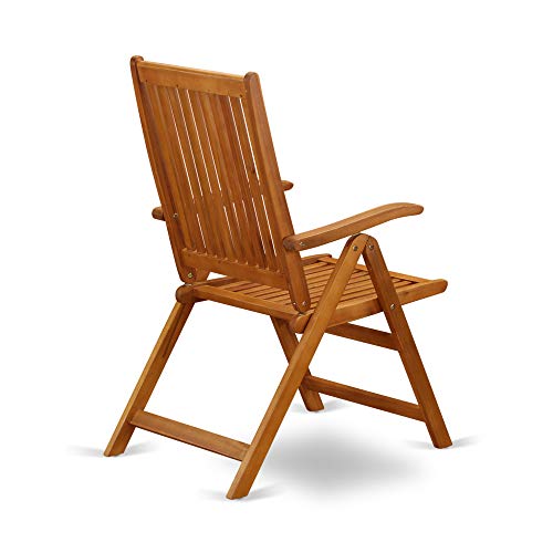 East West Furniture 9 Piece Outdoor Patio Dining Set Rectangle Acacia Wood Table & 8 Folding Adjustable Arm Chairs Natural Oil