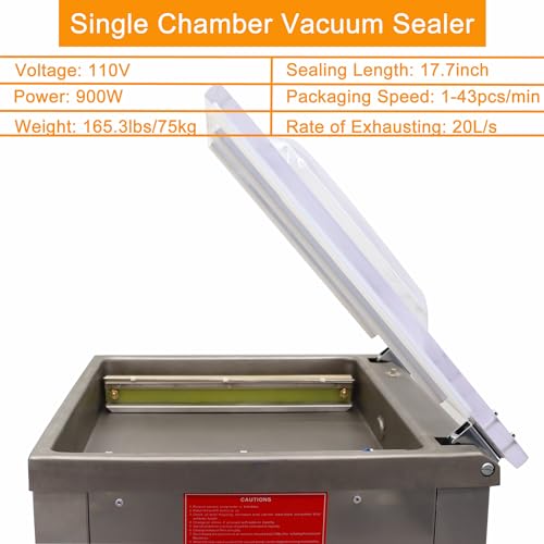 WYDDDARY Heavy Duty Single Chamber Vacuum Sealer 110V Stainless Steel 900W 17.7inch Sealing Length