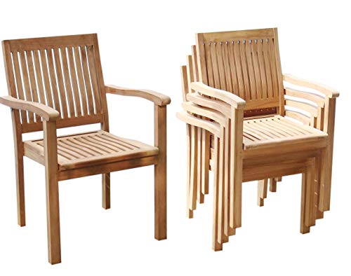WholesaleTeak 5-Piece Grade-A Teak Wood Dining Set with 36" Round Table and 4 Stacking Arm Chairs Teak