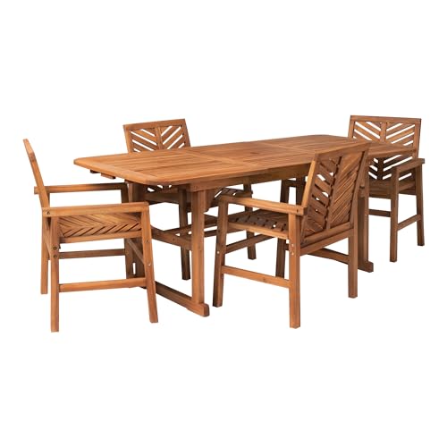 Walker Edison 5-Piece Outdoor Wood Chevron Patio Dining Set Brown