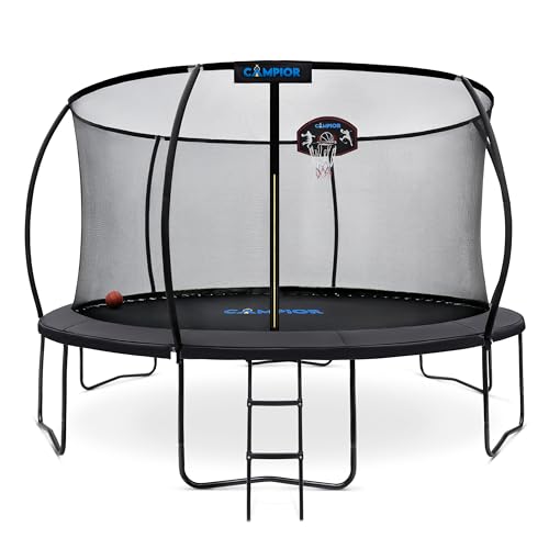 Campior 14ft Pumpkin Trampoline with Basketball Hoop Black