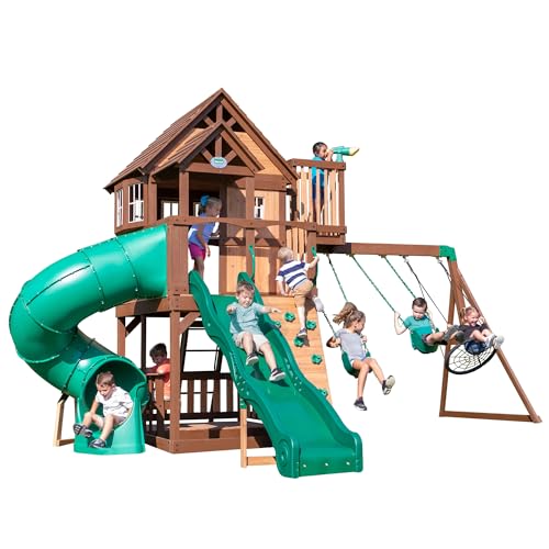 Backyard Discovery Skyfort Cedar Swing Set Light Brown