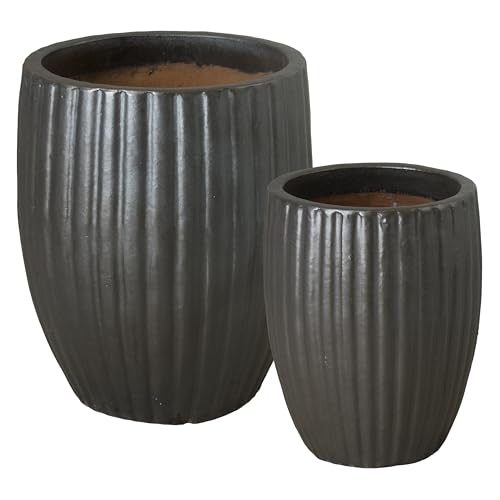 Emissary Matte Black Stoneware Round Planters Set of 2 21in. L x 25in. H