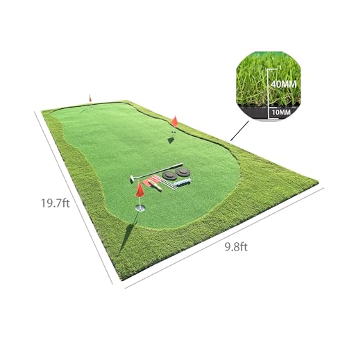 FixtureDisplays Golf Putting Green Mat Set Artificial Turf with Golf Balls and Putter 20 X 10