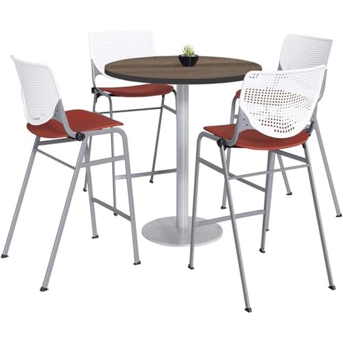 KFI Mode and Kool Round Bistro Table and Stool Set 42" White Coral