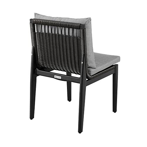 Armen Living Cayman Outdoor Patio Dining Chairs Set of 2 Aluminum with Dark Grey Cushions