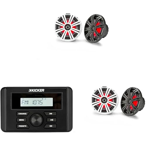 KICKER Marine Gauge-Style Source & 45KM84L 8" LED Speakers Bundle