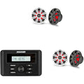 KICKER Marine Gauge-Style Source & 45KM84L 8" LED Speakers Bundle