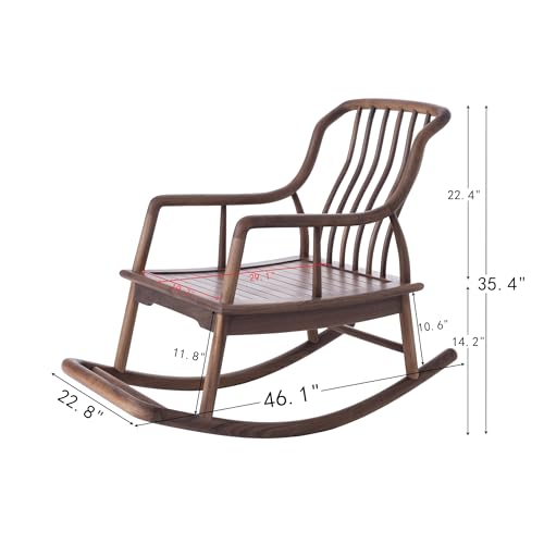 BALANBO Rocking Chair Black Walnut Wood Outdoor & Indoor with Cushion and Backrest Walnut