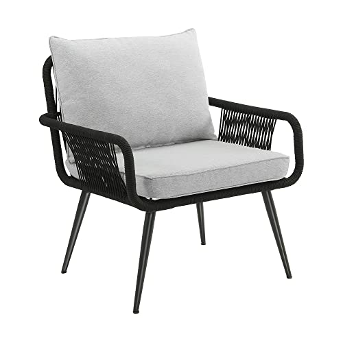 Alaterre Furniture Andover All-Weather Outdoor Bistro Set with 4 Rope Chairs and 30in Table Charcoal