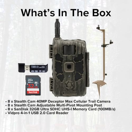 Stealth Cam 40MP Deceptor Max Cellular Trail Camera Bundle with Mounting Post, Card Reader & 32GB Memory Card (21 Items)