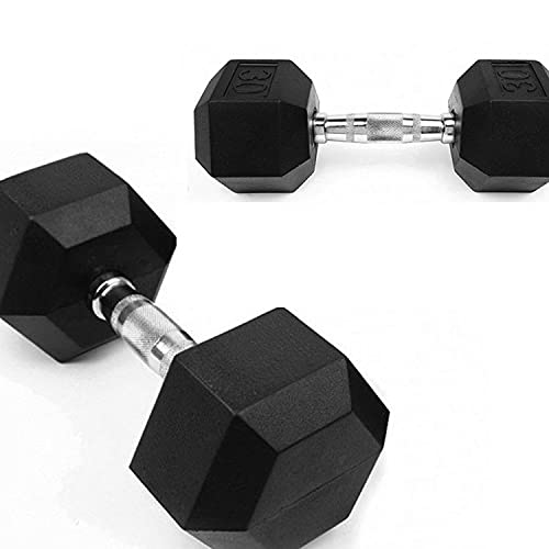 French Fitness Rubber Coated Hex Dumbbell Set 55-75 lbs Black