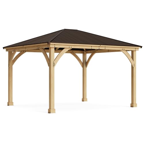 Yardistry 12x14 Meridian Cedar Wood Gazebo Pavilion with Aluminum Roof Brown