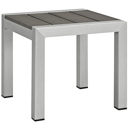 Modway Shore Aluminum Textilene Mesh Outdoor Patio Chaise Lounge Chair and Side Table Set Black