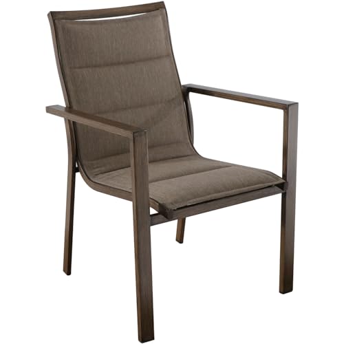 Hanover Fairhope 7-Piece Outdoor Dining Set with 6 Padded Sling Chairs and Trestle Table Tan