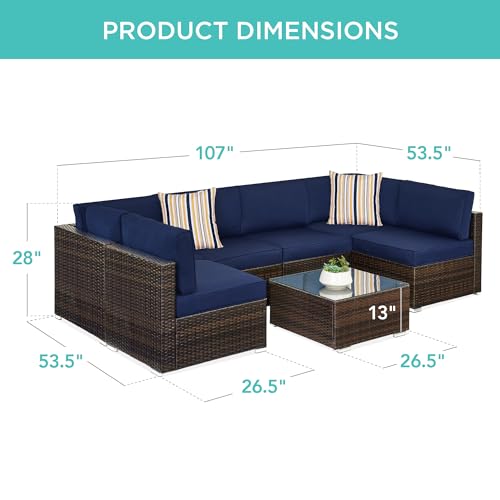Best Choice Products 7-Piece Modular Outdoor Sectional Wicker Patio Set Brown/Navy