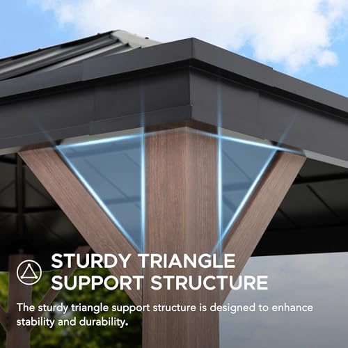 Sunjoy 11 x 13 ft. Hardtop Gazebo Outdoor Black Steel with Skylight Black