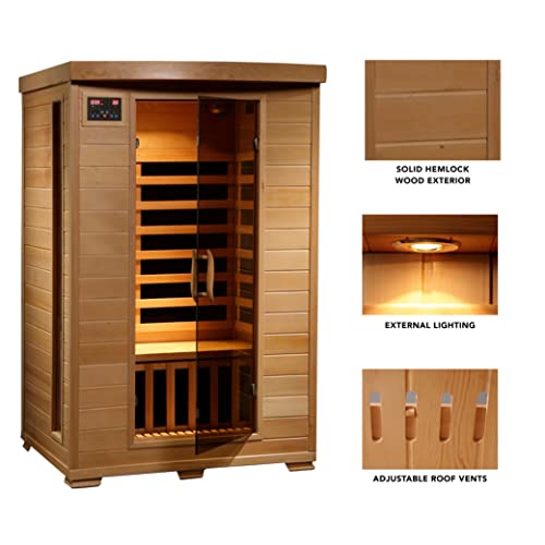 Blue Wave HEATWAVE Radiant Saunas 2-Person Hemlock Infrared Sauna Brown