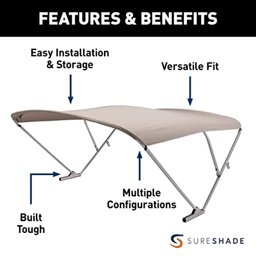 SureShade Power Pontoon Bimini Top Clear Anodized Frame Beige
