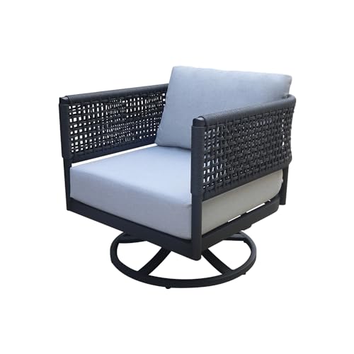 IC INTERNATIONAL CONCEPTS Outdoor Patio Woven Abaca Rope Swivel Dining Chair with Cushion Charcoal