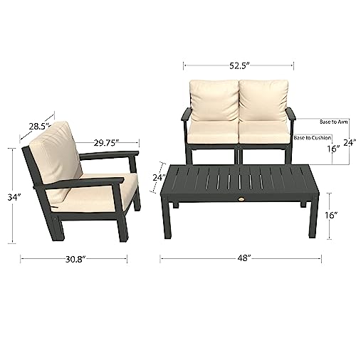 Highwood Bespoke Deep Seating Loveseat, Chair & Conversation Table Cobalt Blue / Coastal Teak