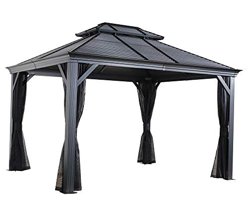 Sojag Outdoor 12' x 16' Mykonos Double Roof Hardtop Gazebo Dark Grey