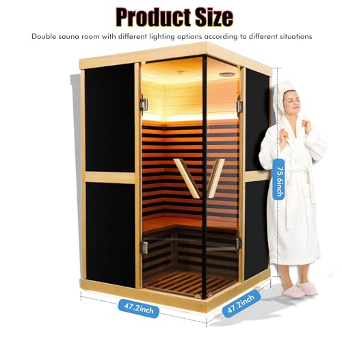 Jintop V-Shaped Infrared Sauna Room with Bluetooth & Double Glass Doors Black