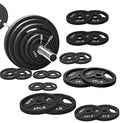 Signature Fitness Cast Iron Olympic Weight Plates & Barbell Set 325LB with Barbell