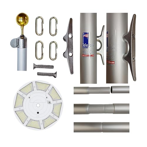 Telepole Manufacturing Inc 7000-T8 Aluminum 28' Sectional Flagpole with Accessories Silver