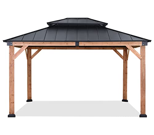 ABCCANOPY Wood Gazebo 11x13 Black - Outdoor Patio Wooden Gazebo with Hardtop Metal Double Roof