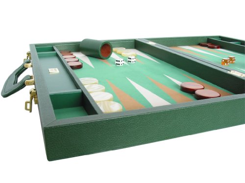 Zaza & Sacci Leather Backgammon Set Microfiber Surface 23" Green