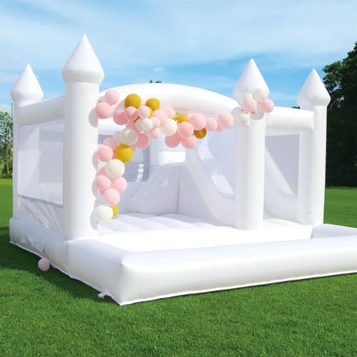 awesmflate 15FT White Bounce House with Slide and Ball Pit for Adults and Big Kids