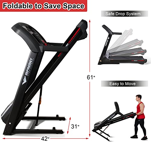 IMPREMEY Folding Treadmill with Incline 15%, 3.5HP Power, 350 Lb Capacity, 11 MPH, 50" x 19" - Black