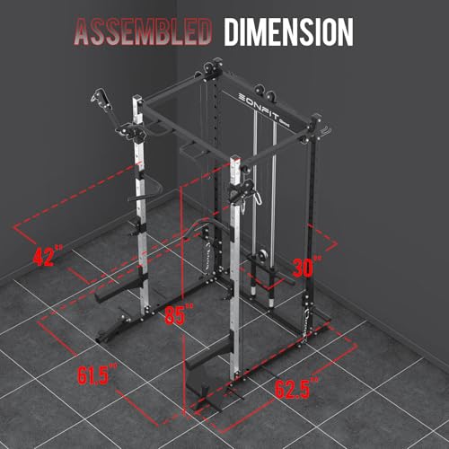 EonfitOmni Power Cage 1200 LBS Multi-Functional Home Gym Rack with Cable Crossover System