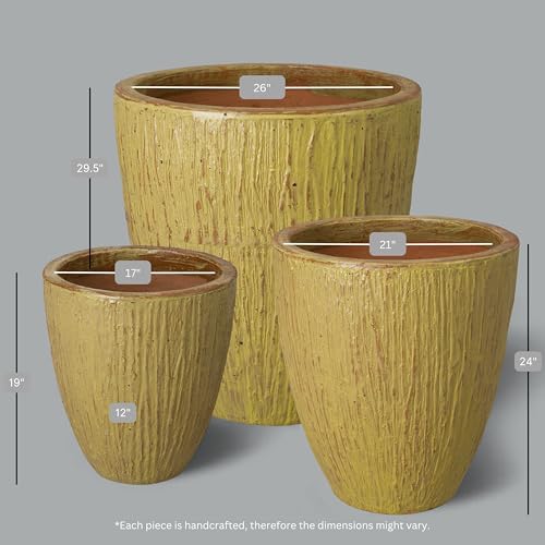 Emissary Yellow Stoneware Round Planters Set of 3 26in x 29.5in