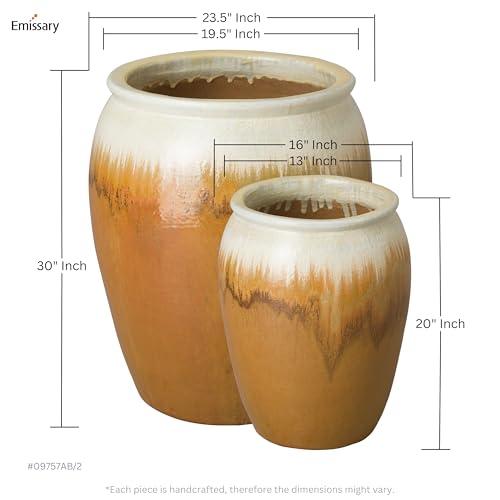 Emissary Amber Stoneware Round Planters Set of 2 23.5in. L x 30in. H