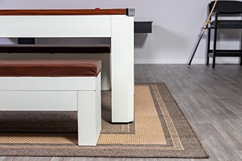 Hathaway Newport 7-ft Pool Table Tennis Combination with Dining Top, Two STO Newport II 7-ft Pool Table Combo Set with Benches - White with Camel Felt - Walnut