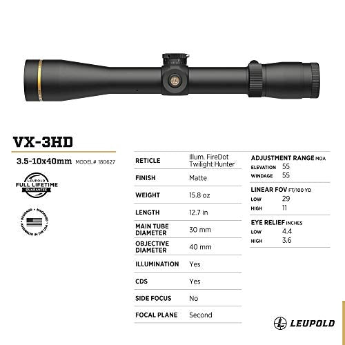 Leupold VX-3HD 3.5-10x40 CDS-ZL Illum. FireDot Twilight Hunter Riflescope
