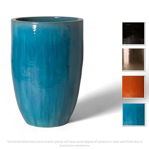 Emissary 23in Blue Stoneware Round Planter