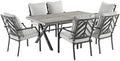 Crosley Furniture Otto 7-Piece Chevron Outdoor Dining Set Matte Black with Gray Cushions