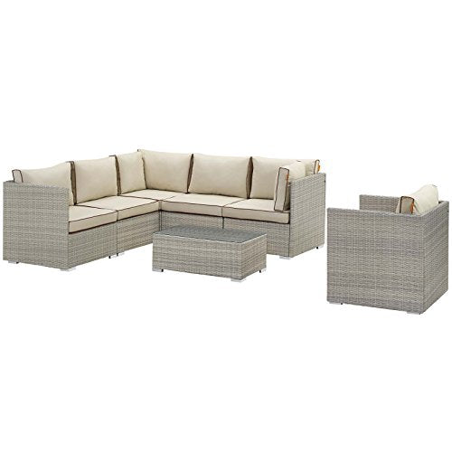 Modway Repose 7-Piece Outdoor Patio Sectional Set Light Gray Beige